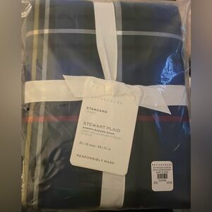 Pottery Barn Stewart Plaid Cotton Sherpa Standard in green